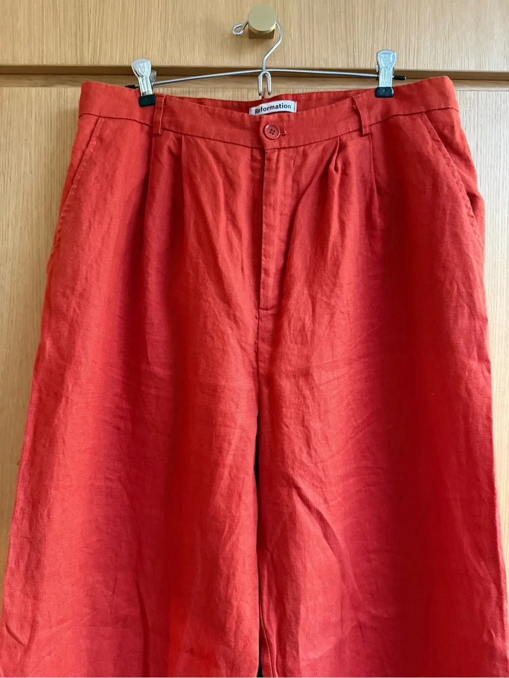 Reformation Vesta Linen High-Waist pants in “blood orange”